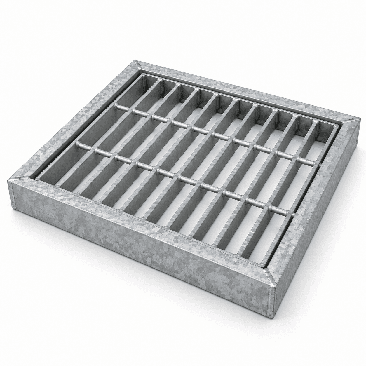 Product photo of 3 ft × 3 ft × 1.25" Galvanized Grate with Angle Iron Frame