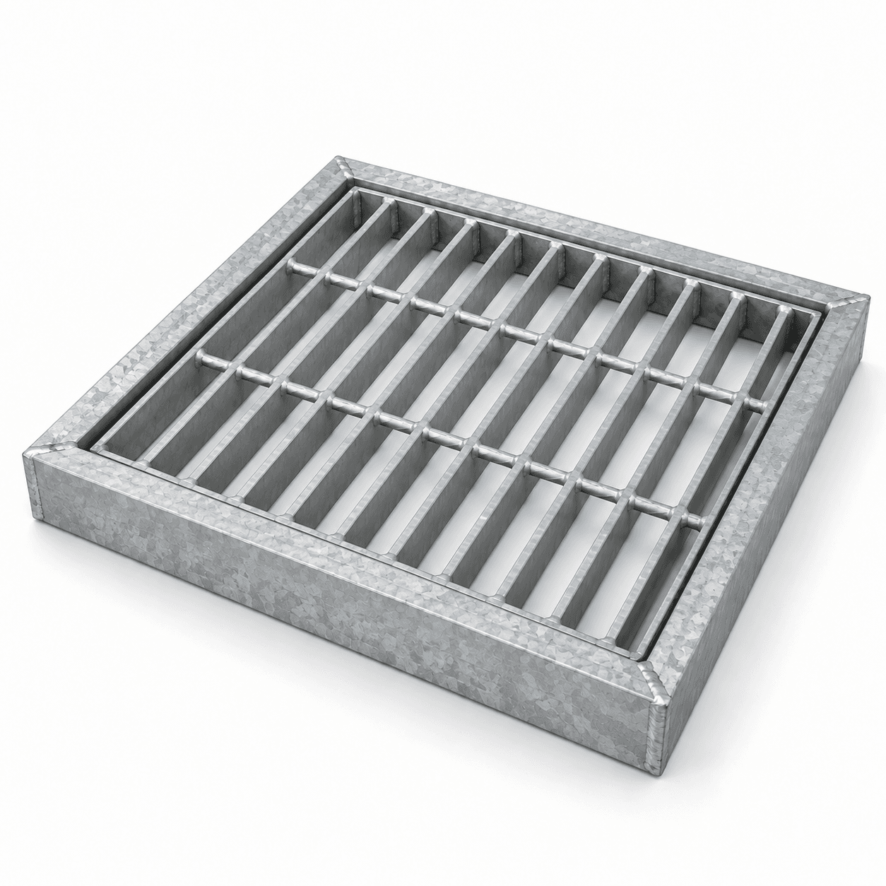 Product photo of 3 ft × 3 ft × 1.5" Galvanized Grate with Angle Iron Frame