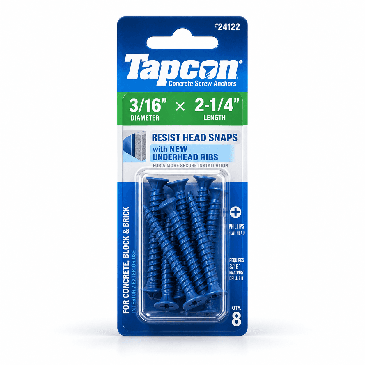 Product photo of Tapcon 1/4 in. × 3-3/4 in. Phillips Flat-Head Concrete Anchors — 75 Pack