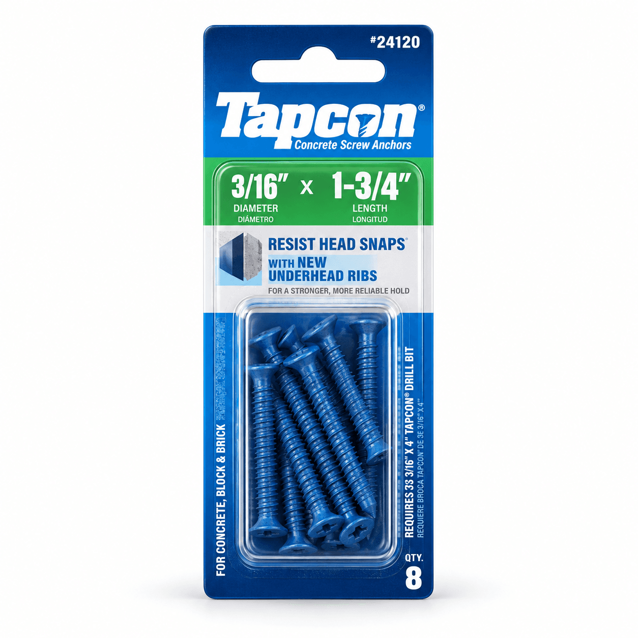 Product photo of Tapcon 1/4 in. × 2-3/4 in. Phillips Flat-Head Concrete Anchors — 75 Pack